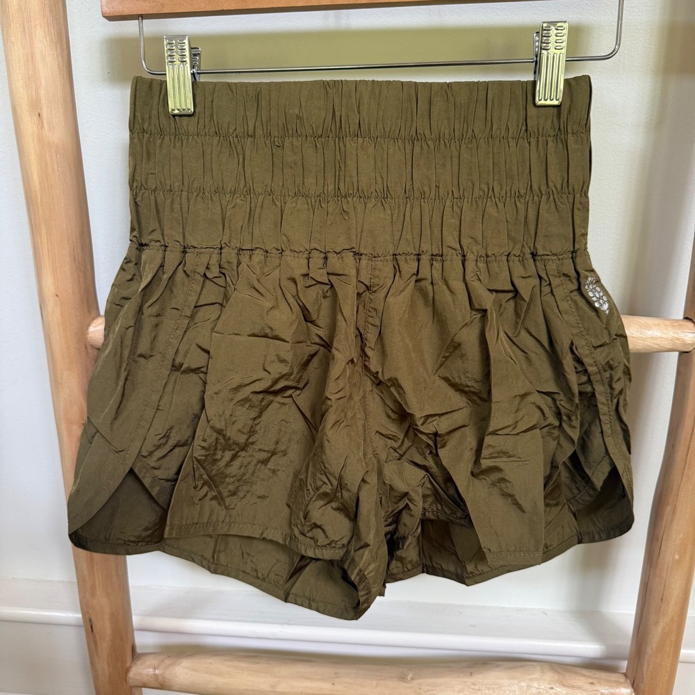 FP Movement Free People The Way Home Shorts Olive Green High‎ Rise Smocked Small